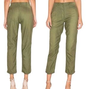The GREAT. Olive Army Green Linen Cotton Blend Pants Button Fly Women’s Size 26